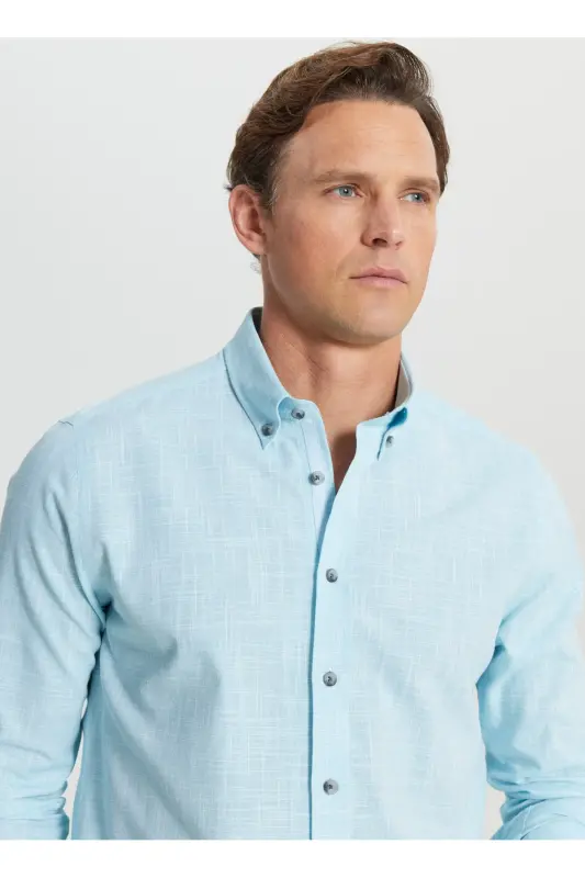 Altınyıldız Classics Slim Fit Button-Down Collar Turquoise - 4