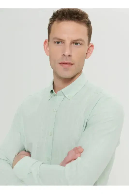 Altınyıldız Classics Slim Fit Düğmeli Yaka Açık Mint Erkek Gömlek 4A2021200056 - 4