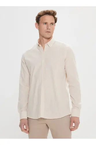Altınyıldız Classics Slim Fit Düğmeli Yaka Bej Erkek Gömlek 4A2021200056 - Bej - 1