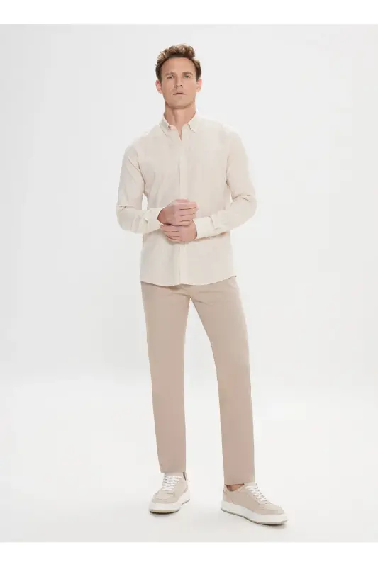 Altınyıldız Classics Slim Fit Düğmeli Yaka Bej Erkek Gömlek 4A2021200056 - Bej - 2
