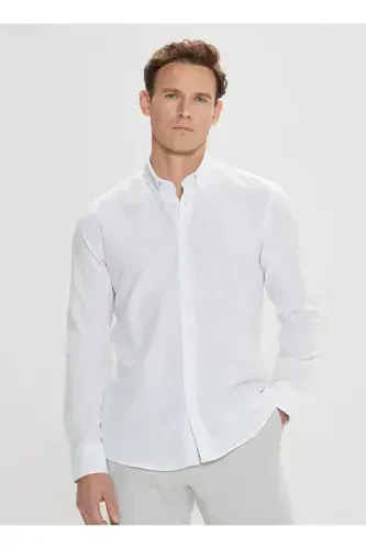 Altınyıldız Classics Slim Fit Düğmeli Yaka Beyaz Erkek Gömlek 4A2021200056 - 1