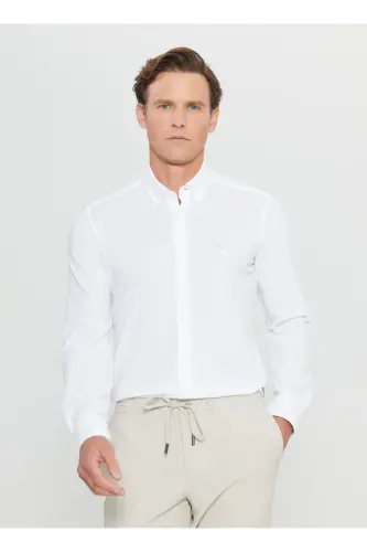 Altınyıldız Classics Slim Fit Düğmeli Yaka Beyaz Erkek Gömlek ACE020252157_BYZ - 1