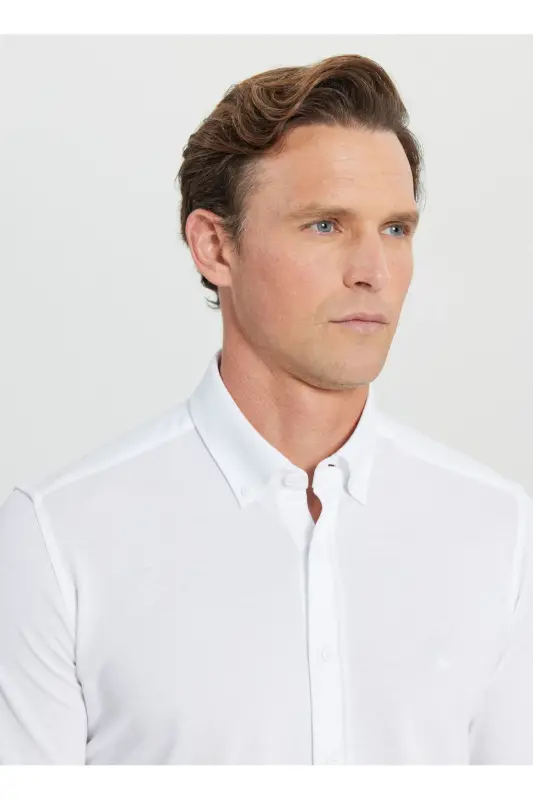 Altınyıldız Classics Slim Fit Düğmeli Yaka Beyaz Erkek Gömlek ACE020252157_BYZ - 4