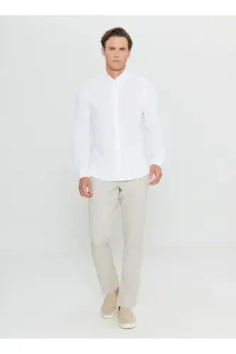 Slim Fit Düğmeli Yaka Beyaz Erkek Gömlek ACE020252157_BYZ - ALTINYILDIZ CLASSICS (1)