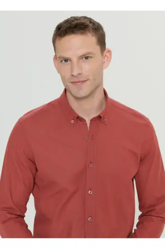 Altınyıldız Classics Slim Fit Düğmeli Yaka Bordo Erkek Gömlek 4A2021200056 - Bordo - 4