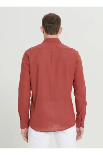 Altınyıldız Classics Slim Fit Düğmeli Yaka Bordo Erkek Gömlek 4A2021200056 - Bordo - 5