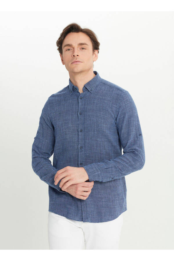 Altınyıldız Classics Slim Fit Düğmeli Yaka Lacivert Erkek Gömlek ACE020252165_LAC - Lacivert - 3