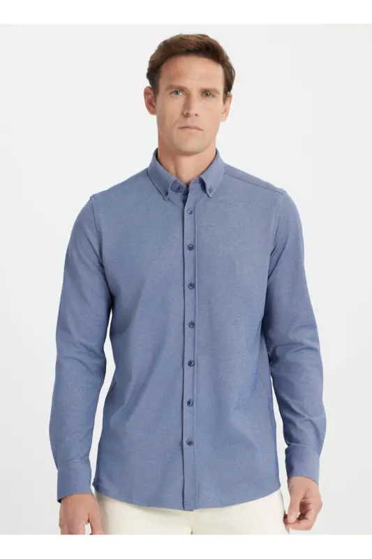 Altınyıldız Classics Slim Fit Düğmeli Yaka Lacivert Erkek Gömlek ACE202510304_GÖMLEK PAR DY - Lacivert - 1