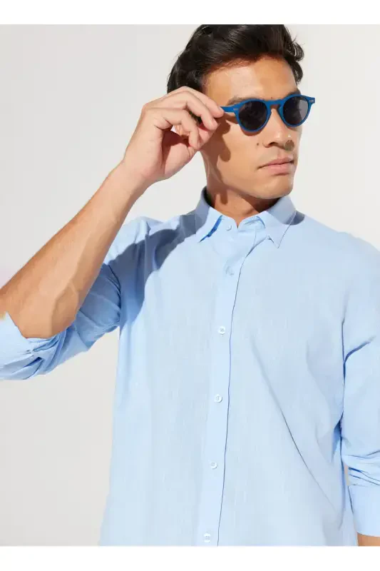Altınyıldız Classics Slim Fit Düğmeli Yaka Mavi Erkek Gömlek 4A2021200056 - 1