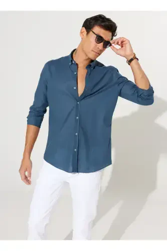 Altınyıldız Classics Slim Fit Düğmeli Yaka Petrol Erkek Gömlek 4A2021200056 - ALTINYILDIZ CLASSICS (1)