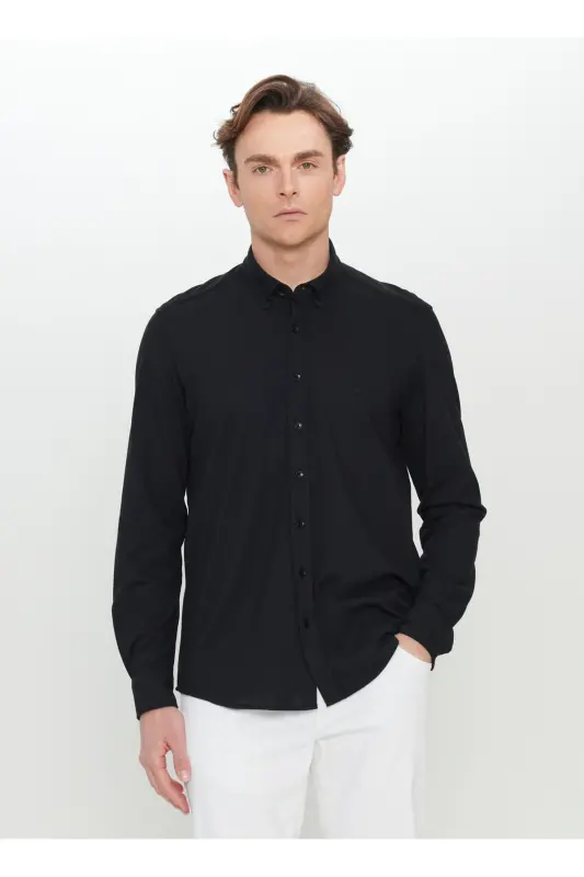 Altınyıldız Classics Slim Fit Düğmeli Yaka Siyah Erkek Gömlek ACE020252157_SYH - Siyah - 3