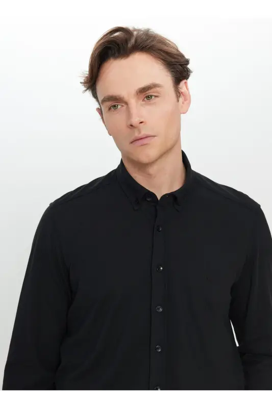 Altınyıldız Classics Slim Fit Düğmeli Yaka Siyah Erkek Gömlek ACE020252157_SYH - Siyah - 4