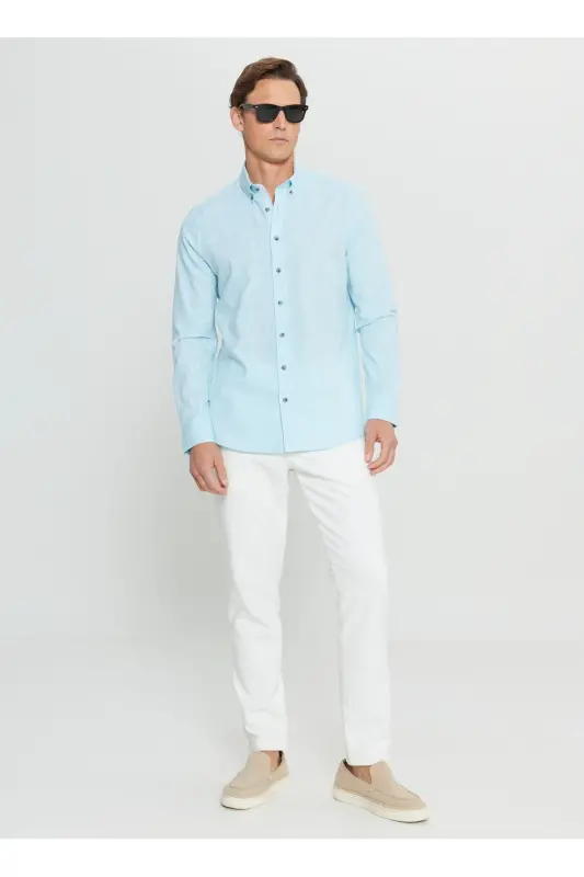 Altınyıldız Classics Slim Fit Düğmeli Yaka Turkuaz - 2