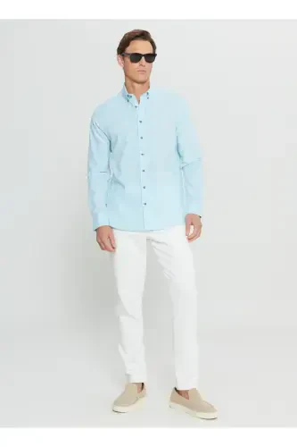 Slim Fit Düğmeli Yaka Turkuaz Erkek Gömlek ACE020252168_TRK - ALTINYILDIZ CLASSICS (1)