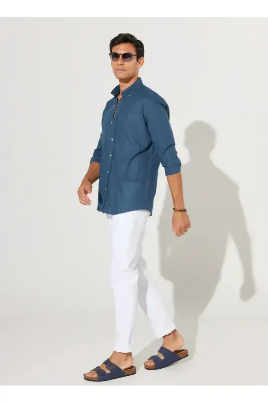 Altınyıldız Classics Slim Fit Мужская рубашка цвета нефти с пуговицами на воротнике 4A2021200056 - 4