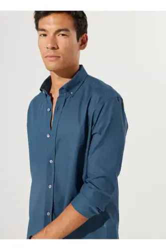 Altınyıldız Classics Slim Fit Мужская рубашка цвета нефти с пуговицами на воротнике 4A2021200056 - 5