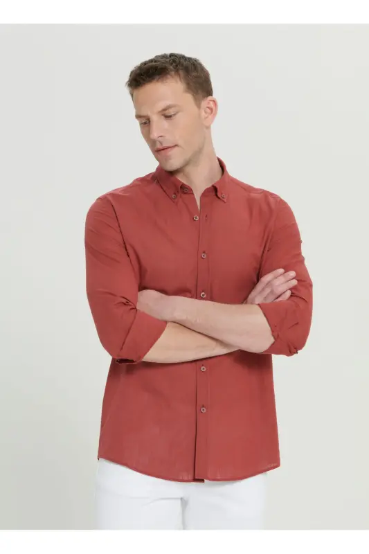 Altinyildiz Classics Slim Fit Tugmali Yoqa Bordo Erkak Ko'ylak 4A2021200056 - 1
