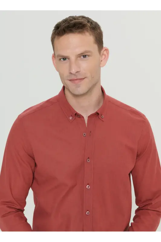 Altinyildiz Classics Slim Fit Tugmali Yoqa Bordo Erkak Ko'ylak 4A2021200056 - 4