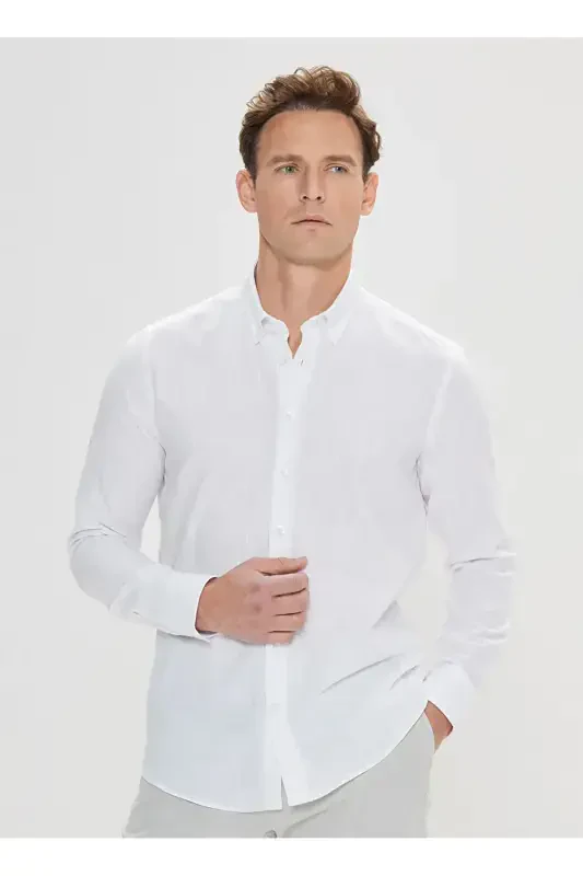 Altinyıldız Classics Slim Fit Tugmali Yoqa Oq Erkak Ko'ylak 4A2021200056 - 4