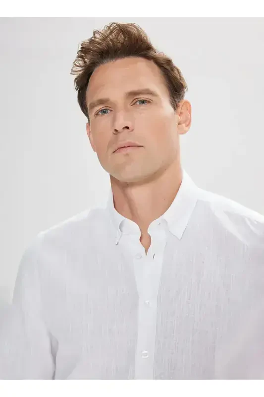 Altinyıldız Classics Slim Fit Tugmali Yoqa Oq Erkak Ko'ylak 4A2021200056 - 5