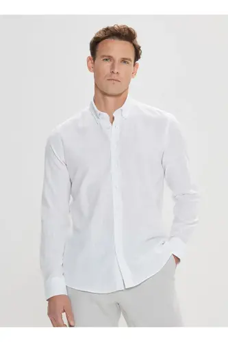 Altinyıldız Classics Slim Fit Tugmali Yoqa Oq Erkak Ko'ylak 4A2021200056 - 1