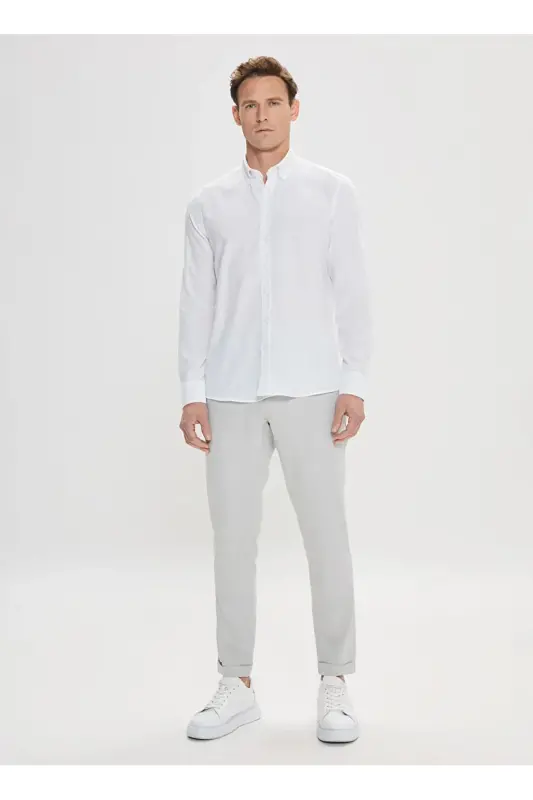 Altinyıldız Classics Slim Fit Tugmali Yoqa Oq Erkak Ko'ylak 4A2021200056 - 2