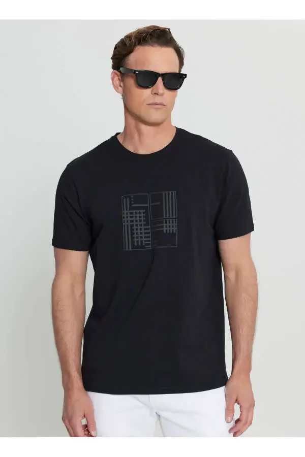 Altinyildiz Classics Velosiped Yoqali Bosmali Qora Erkaklar Futbolkasi ACE091252072_SYH - 1