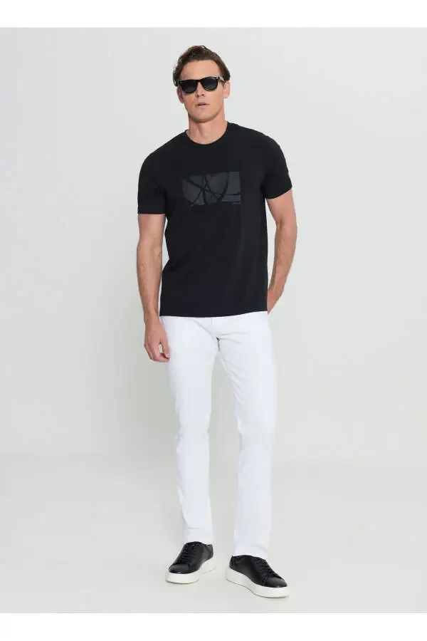 Altınyıldız Classics Велосипедная Шея С Принтом Черная Мужская Футболка ACE091252068_SYH - 2