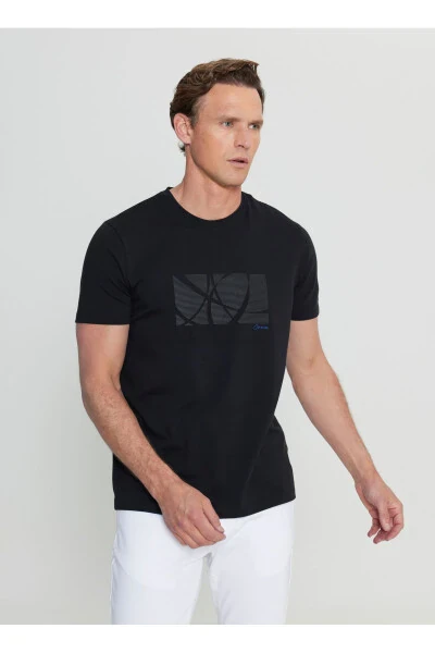 Altınyıldız Classics Велосипедная Шея С Принтом Черная Мужская Футболка ACE091252068_SYH - 3