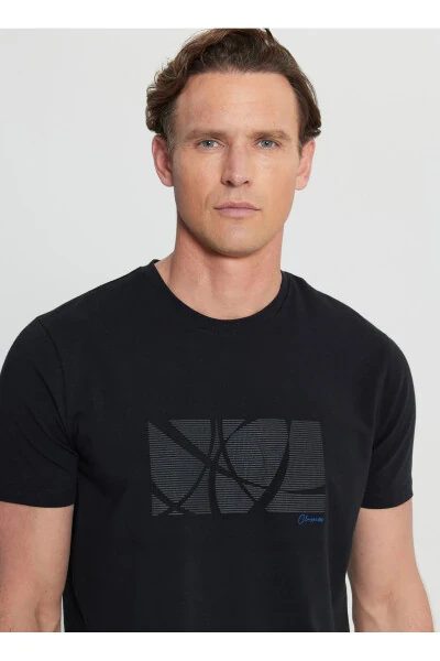Altınyıldız Classics Велосипедная Шея С Принтом Черная Мужская Футболка ACE091252068_SYH - 4