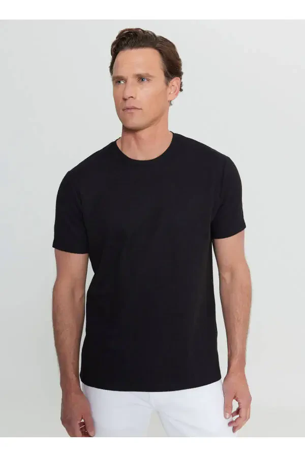 Altınyıldız Classics Велосипедная Шея Жаккардовая Черная Мужская Футболка ACE091252300_SYH - 3