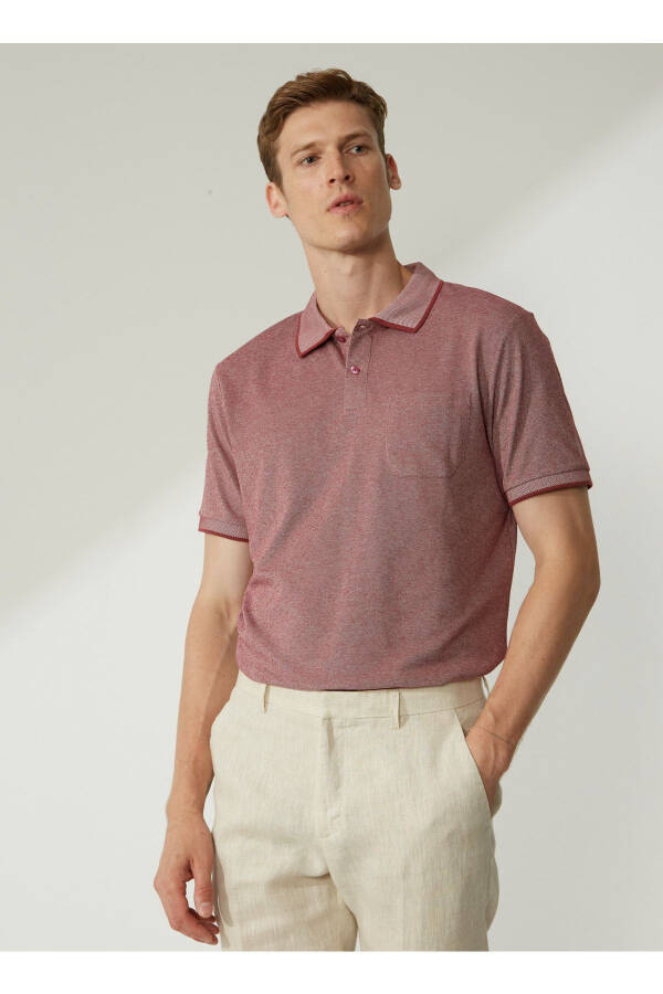 Altınyıldız Classics White - Burgundy Men's Polo T-Shirt - 1