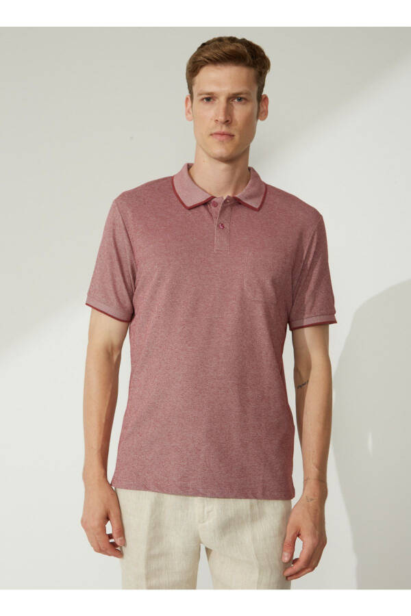 Altınyıldız Classics White - Burgundy Men's Polo T-Shirt - 3