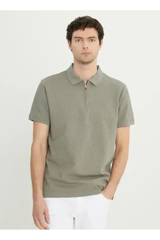 Altınyıldız Classics Zippered Collar Jacquard Khaki E - ALTINYILDIZ CLASSICS