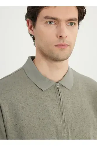 Altınyıldız Classics Zippered Collar Jacquard Khaki E - 4