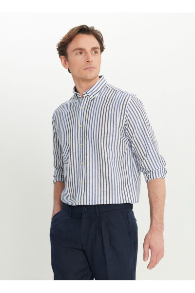 Altinyulduz Classics Regular Fit Tugmali Yaka Oq - Ko'k Erkak Ko'ylak ACE020252223_BZL - 1