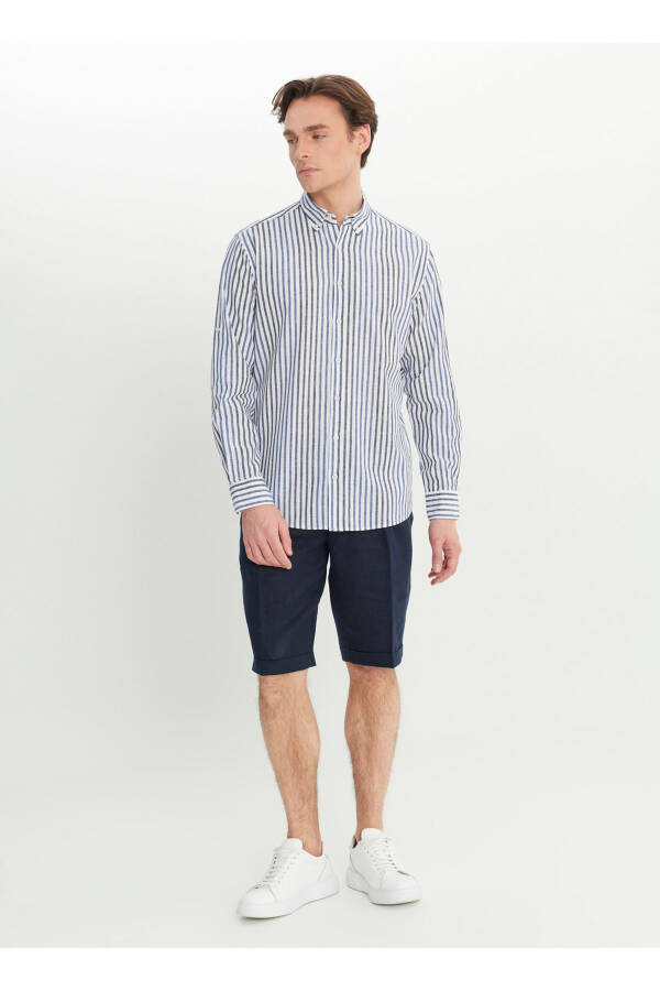 Altinyulduz Classics Regular Fit Tugmali Yaka Oq - Ko'k Erkak Ko'ylak ACE020252223_BZL - 2