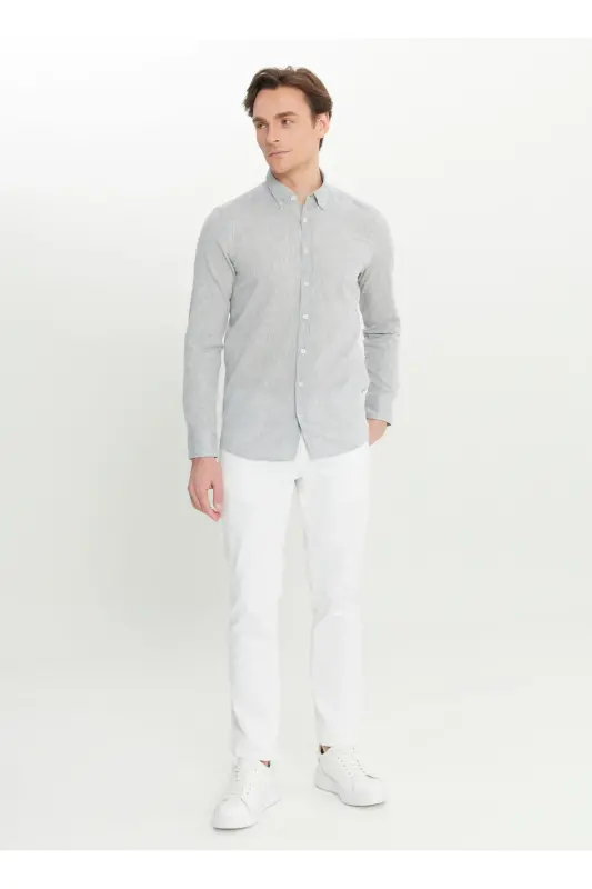 Altinyulduz Classics Slim Fit Tugmali Yaka Kulrang Erk - 2