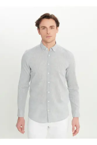 Altinyulduz Classics Slim Fit Tugmali Yaka Kulrang Erk - 3