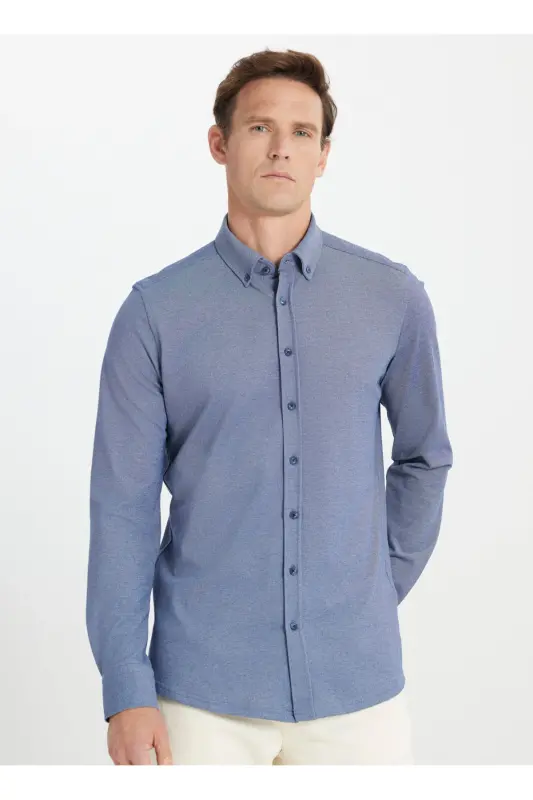 Altinyulduz Classics Slim Fit Tugmali Yaka Lojavart Erkak Ko'ylak ACE202510304_KO'YLAK PAR DY - 3