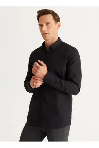 Altinyulduz Classics Slim Fit Tugmali Yaka Qora E - 4