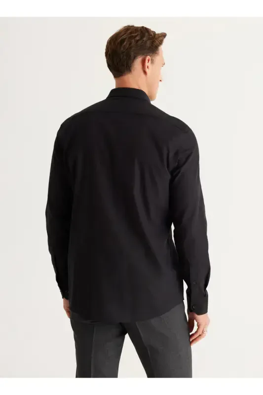 Altinyulduz Classics Slim Fit Tugmali Yaka Qora E - 5