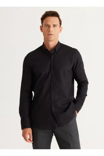 Altinyulduz Classics Slim Fit Tugmali Yaka Qora E - 1