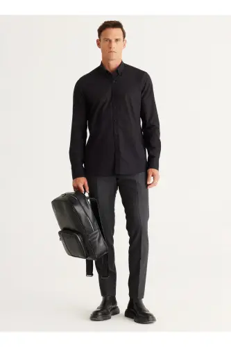 Altinyulduz Classics Slim Fit Tugmali Yaka Qora E - 2