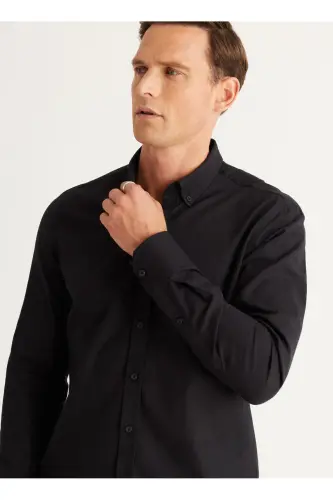 Altinyulduz Classics Slim Fit Tugmali Yaka Qora E - 3