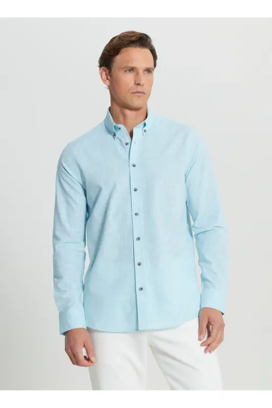 Altinyulduz Classics Slim Fit Tugmali Yaka Turkuaz - 3