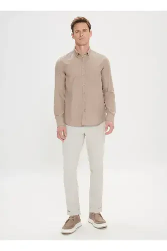 Altinyulduz Classics Slim Fit Tugmali Yaka Vizon Erkak Ko'ylak 4A2021200056 - 2
