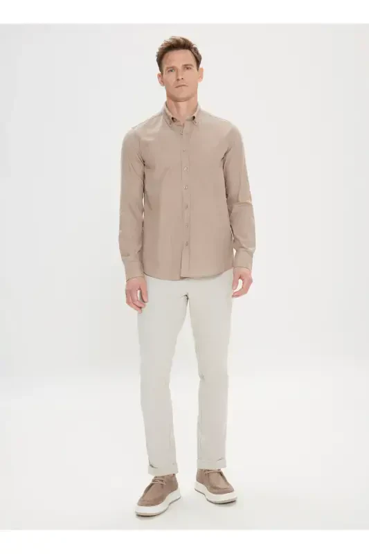 Altinyulduz Classics Slim Fit Tugmali Yaka Vizon Erkak Ko'ylak 4A2021200056 - 2