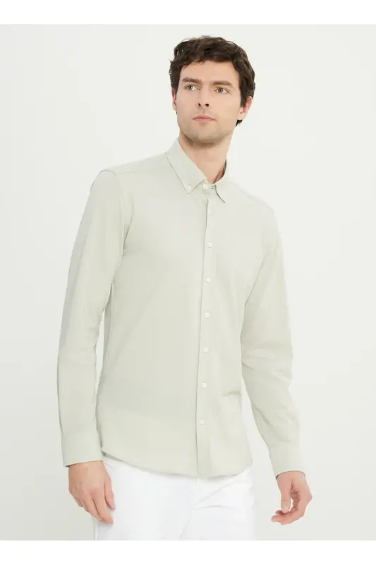 Altinyulduz Classics Slim Fit Tugmali Yaka Xaki Erkak Ko'ylak ACE020252157_HAK - 2