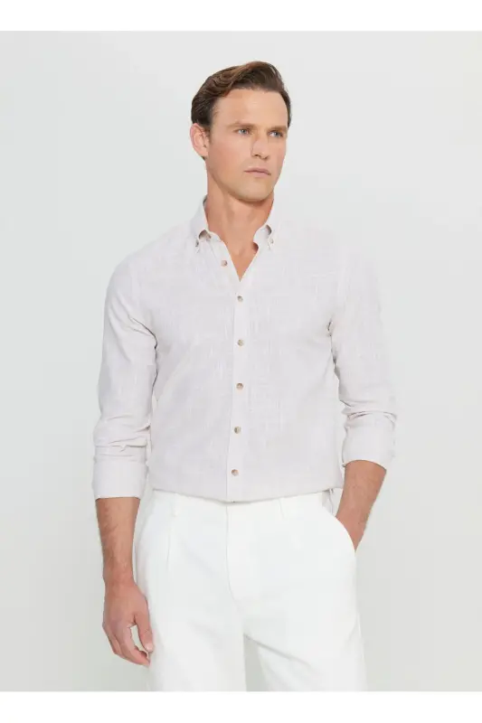Altinyulduz Classics Slim Fit Tugmali Yoqa Bej Erkak Ko'ylak ACE020252168_BEJ - ALTINYILDIZ CLASSICS